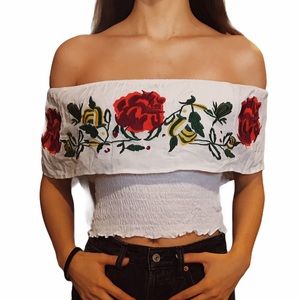 Forever 21 Rose Off Shoulder Crop Top